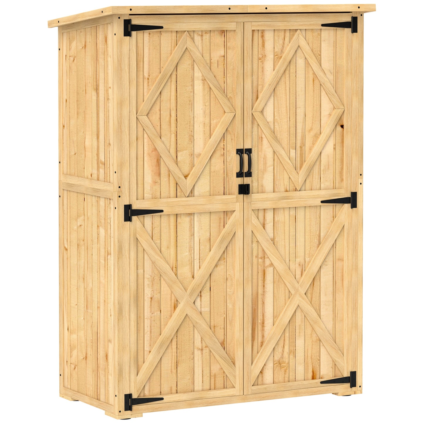 Outsunny Wooden Garden Storage Shed, Tool Storage Cabinet with Asphalt Roof and 2 Shelves for Garden Tools, Equipment, Outdoor Tool Shed with Double Doors, Natural Default Title