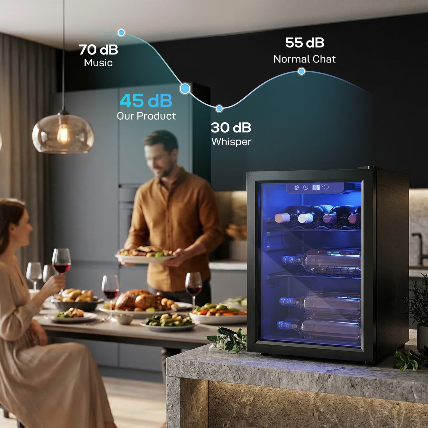 HOMCOM 16 Bottle Wine Cooler, 48 Litre Capacity, 4-16Â°C Under Counter Drinks Beer Wine Fridge with Glass Door, LED Light, Black