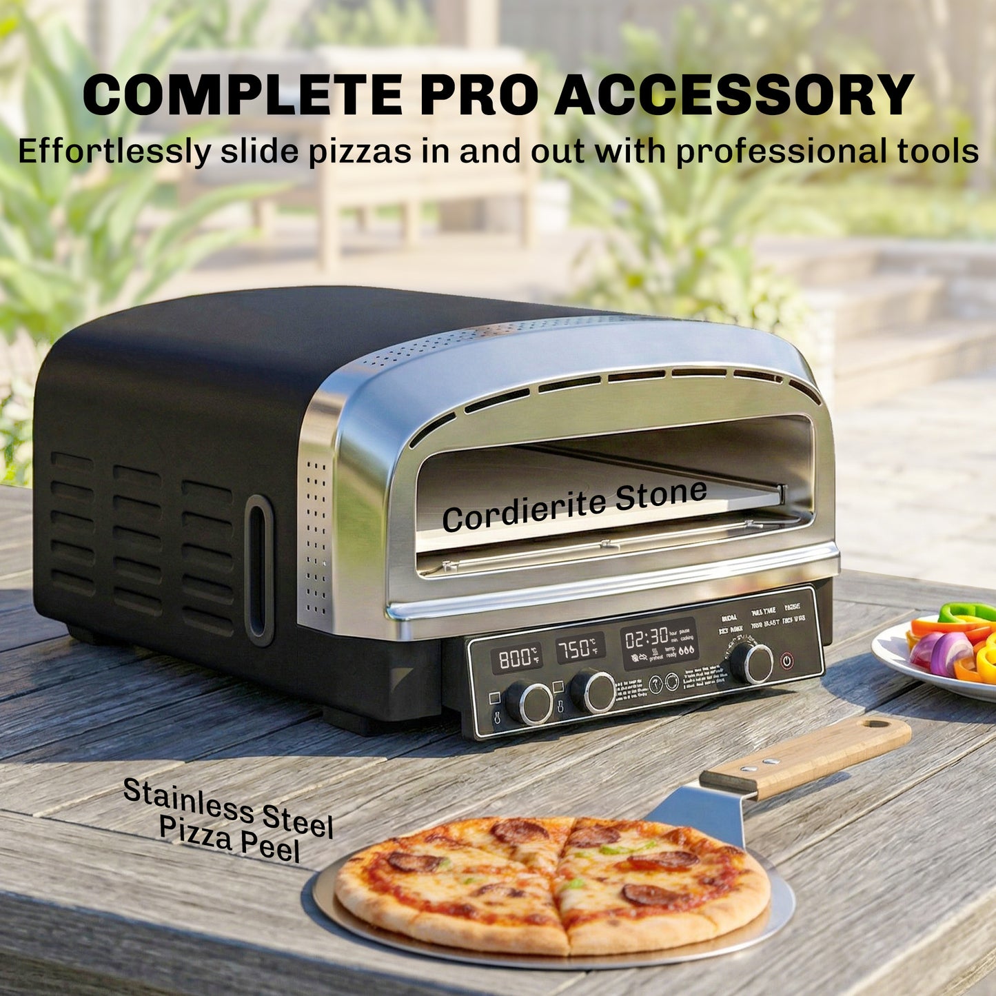 Outsunny Outdoor Pizza Oven Dual Heat Control 6 Presets Electric Pizza Maker with 37 cm Stone and Peel