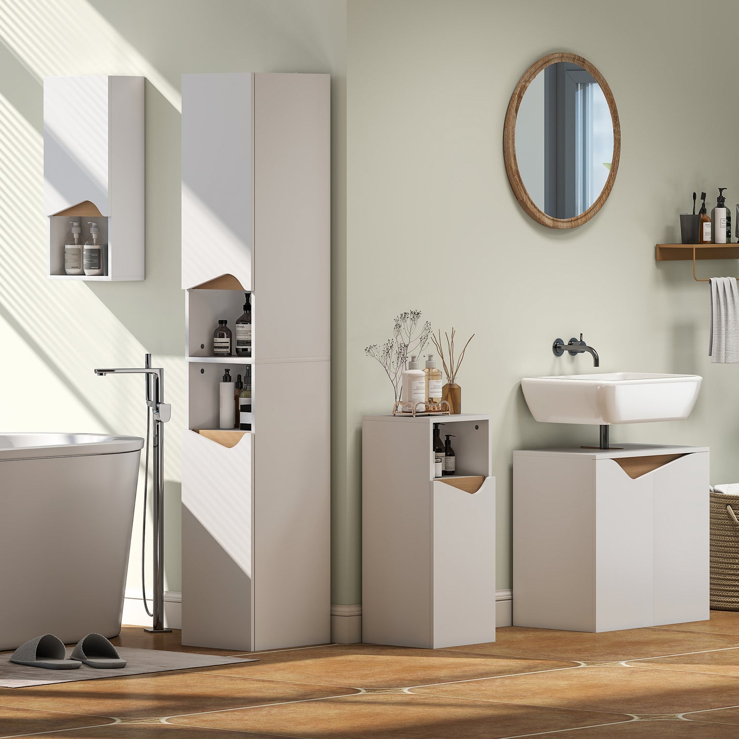 HOMCOM Under Sink Bathroom Cabinet, Bathroom Storage Cabinet with Soft-Close Doors, for Basin without Pedestal, White