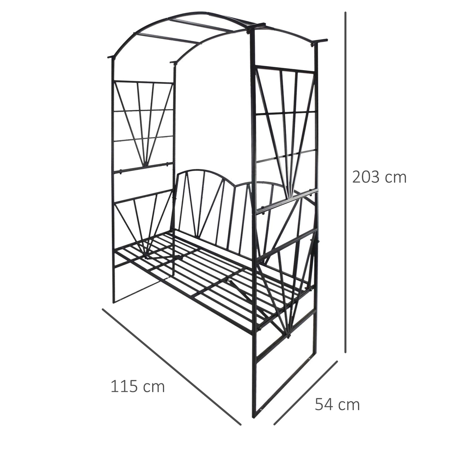 Outsunny Garden Bench, 2 Seater Outdoor Patio Bench, Metal Garden Loveseat with Arch for Vines and Climbing Plants, Black