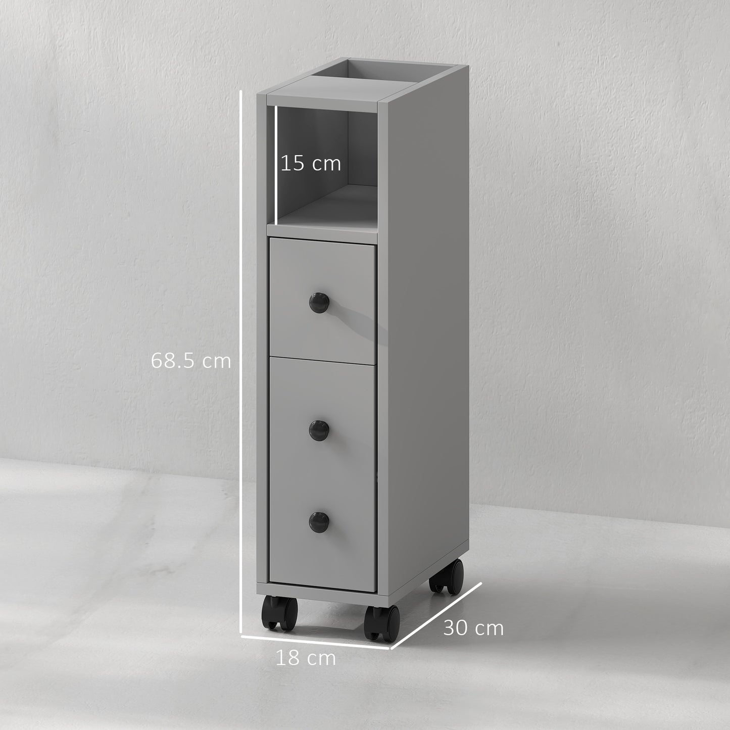 kleankin Slimline Bathroom Storage Cabinet - Grey