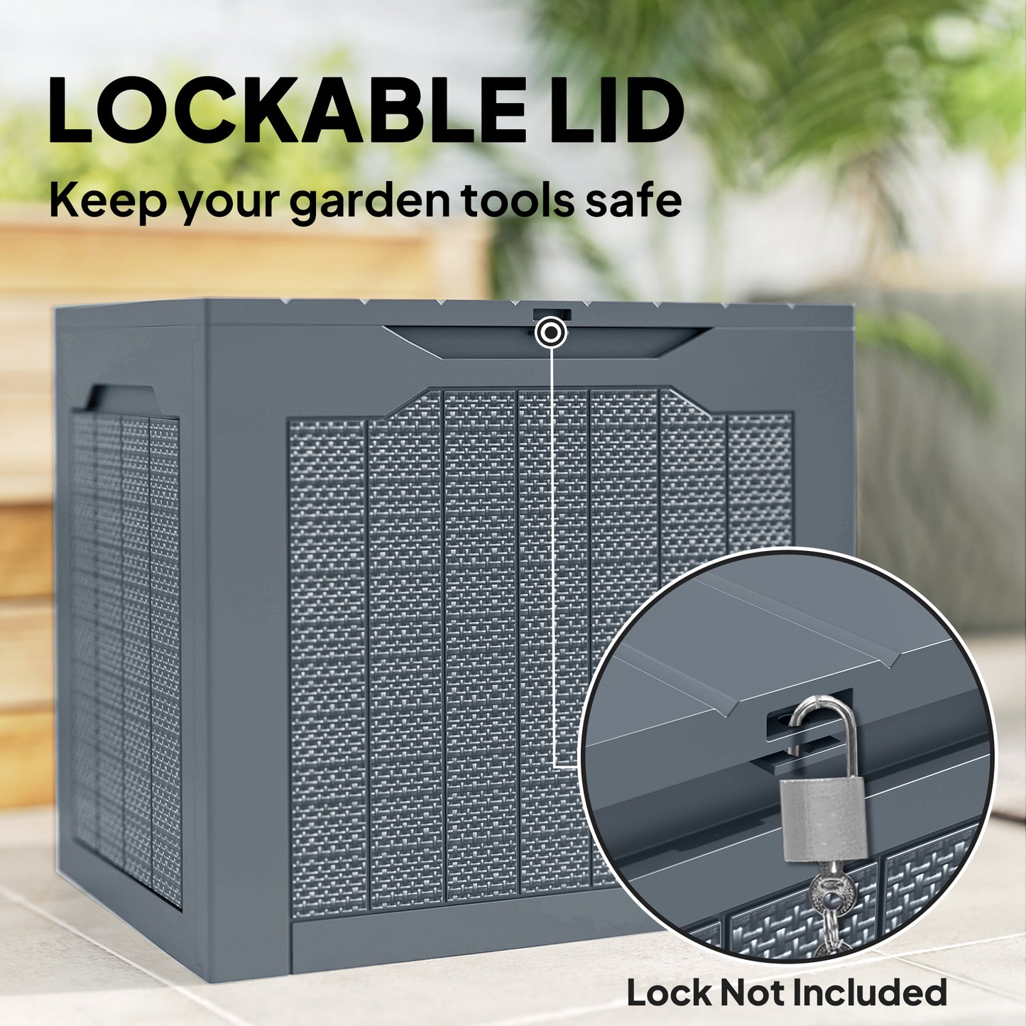 Outsunny 97L Plastic Garden Storage Box, Outdoor Storage Box with Handles, Waterproof Outdoor Storage Container, Light Grey