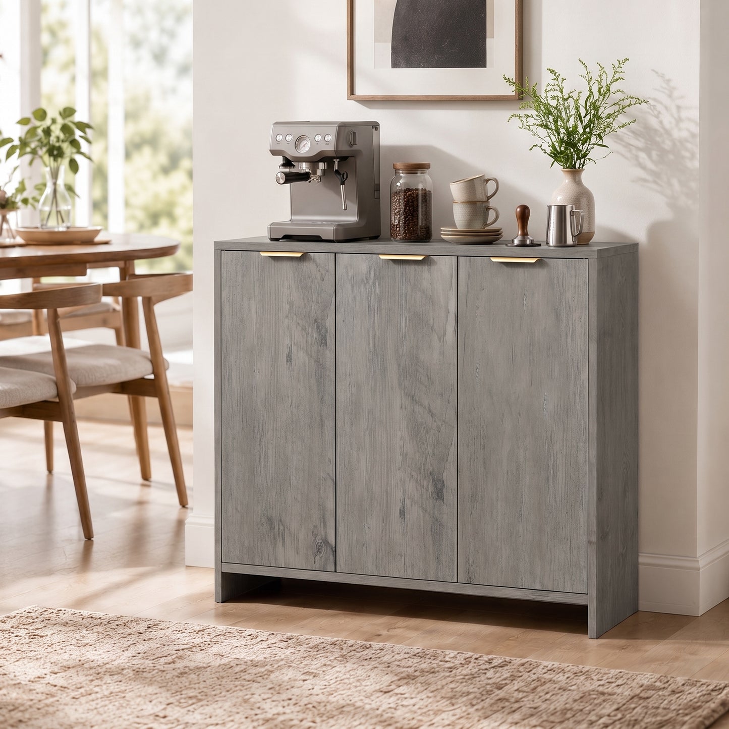 HOMCOM Sideboard Cabinet, Modern Storage Cabinet with 3 Doors and Adjustable Shelves for Living Room, Dining Room, Grey