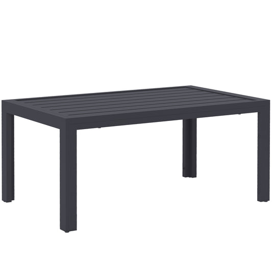 Outsunny Outdoor Side Table, Rectangular Patio Coffee Side Table with Steel Frame and Slat Tabletop for Garden, Balcony, Grey