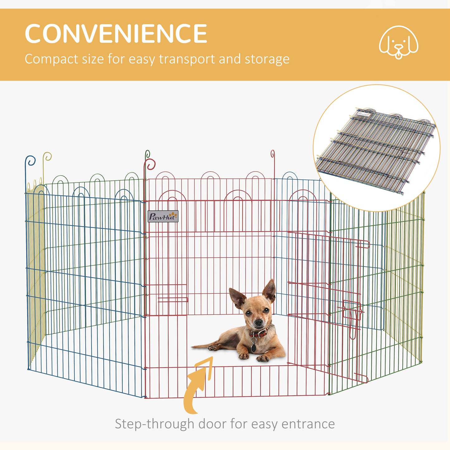 PawHut Pet Playpen Crate, with Eight Panels, Door, for Indoors and Outdoors, 60H x Î¦156cm