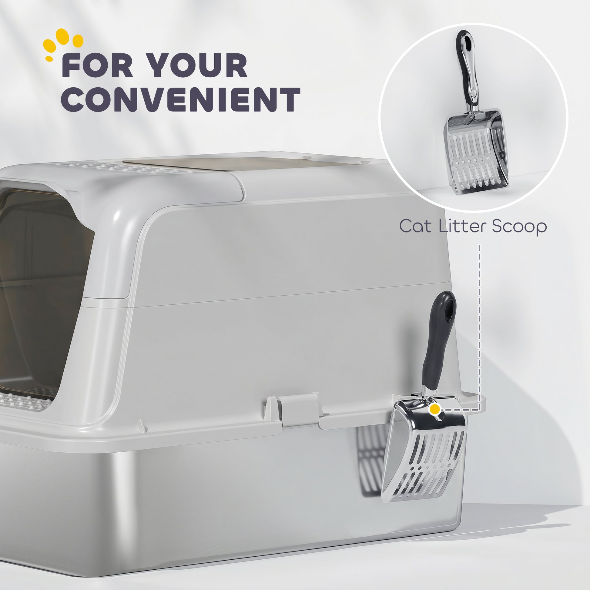 PawHut Extra Large Stainless Steel Litter Box, Enclosed Cat Litter Tray with Scoop, Deodorizer Bag, Front-Entry and Top-Exit