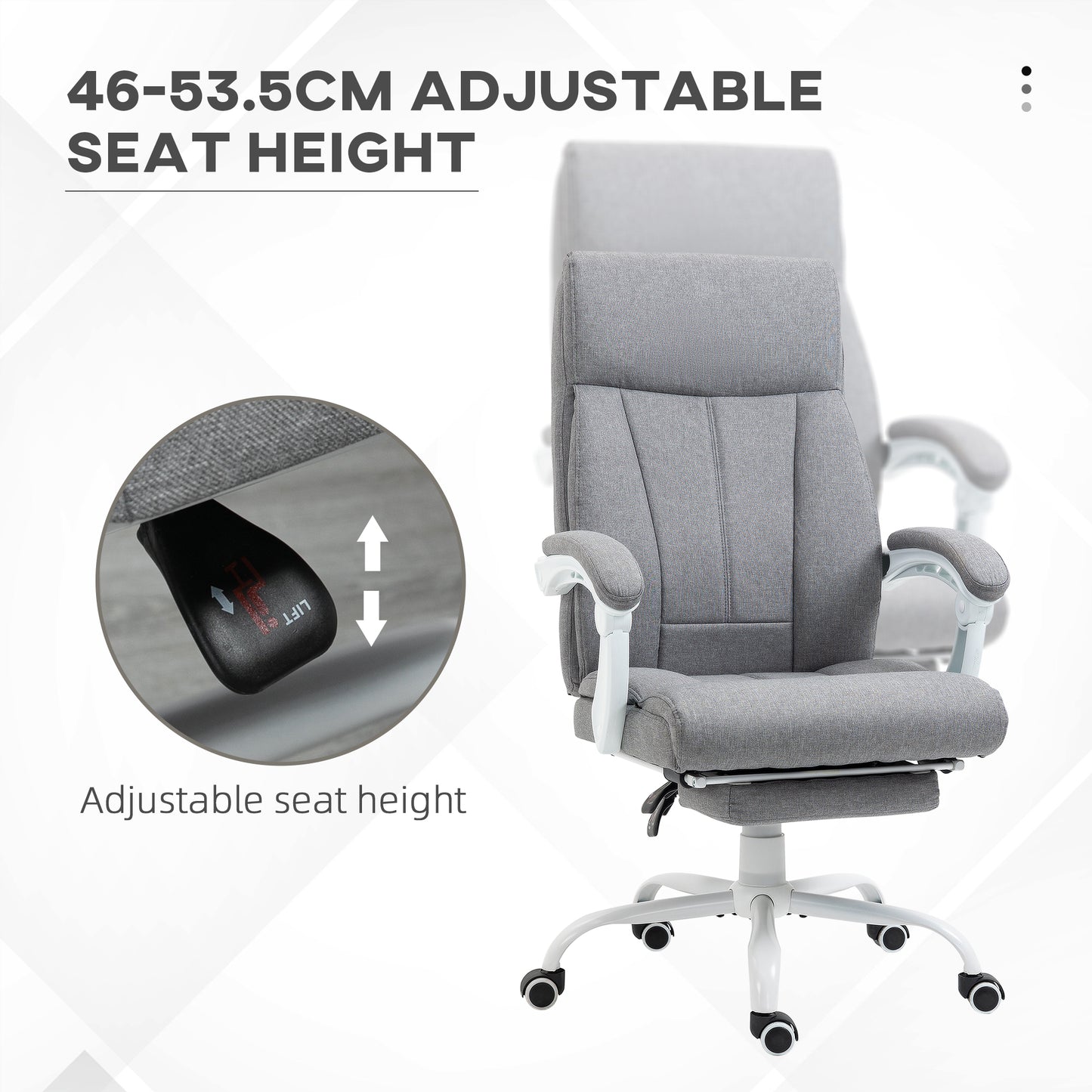 Vinsetto Office Chair, Ergonomic Desk Chair, Fabric Work Study Chair with 155Â° Reclining Back and Footrest, Adjustable Height and Swivel Wheels, Grey