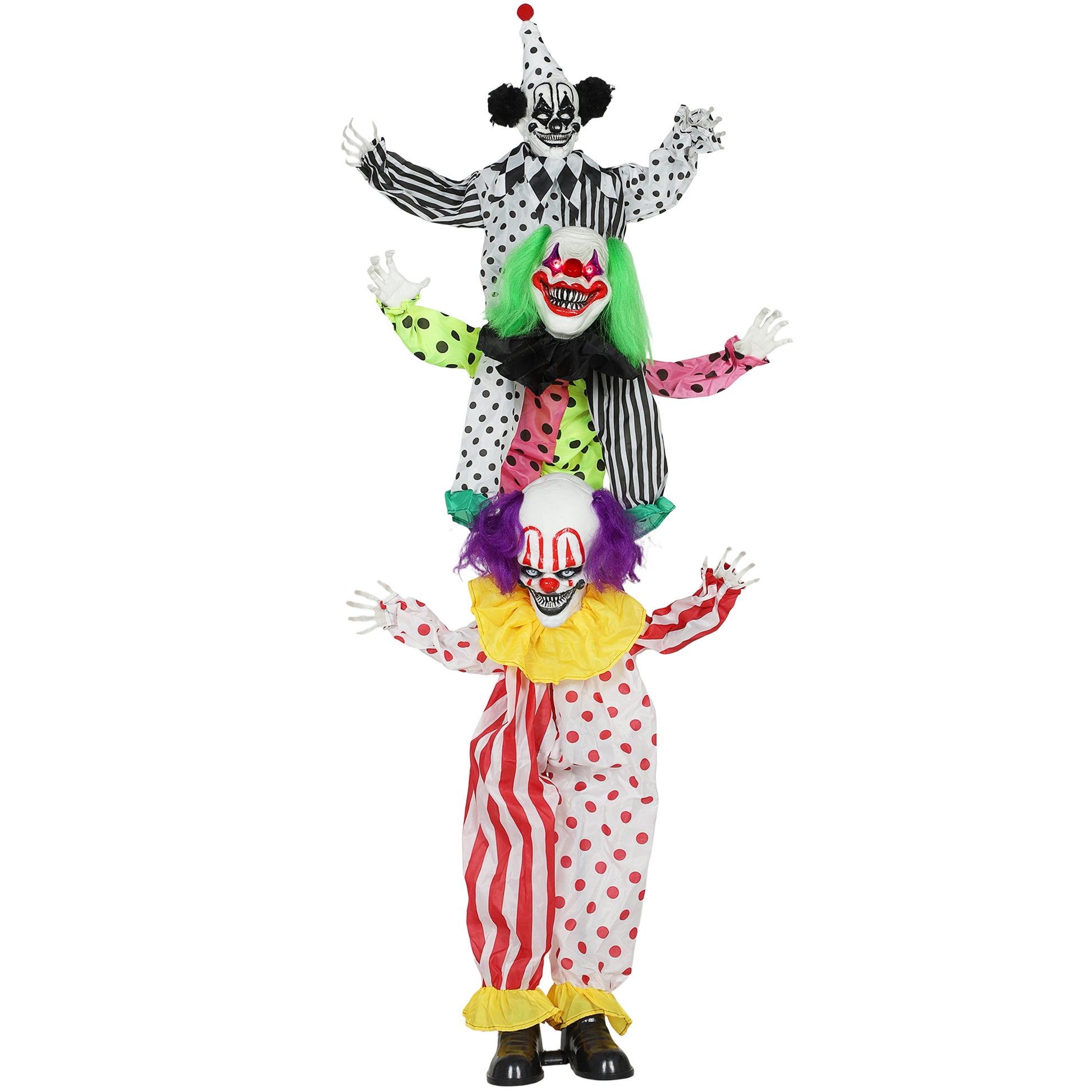 Outsunny Life Size Stackable Halloween Animated Clown with Red Light Up Eyes, Sound Activated Scary Halloween Decorations, Battery Operated, Indoor Party Props Default Title