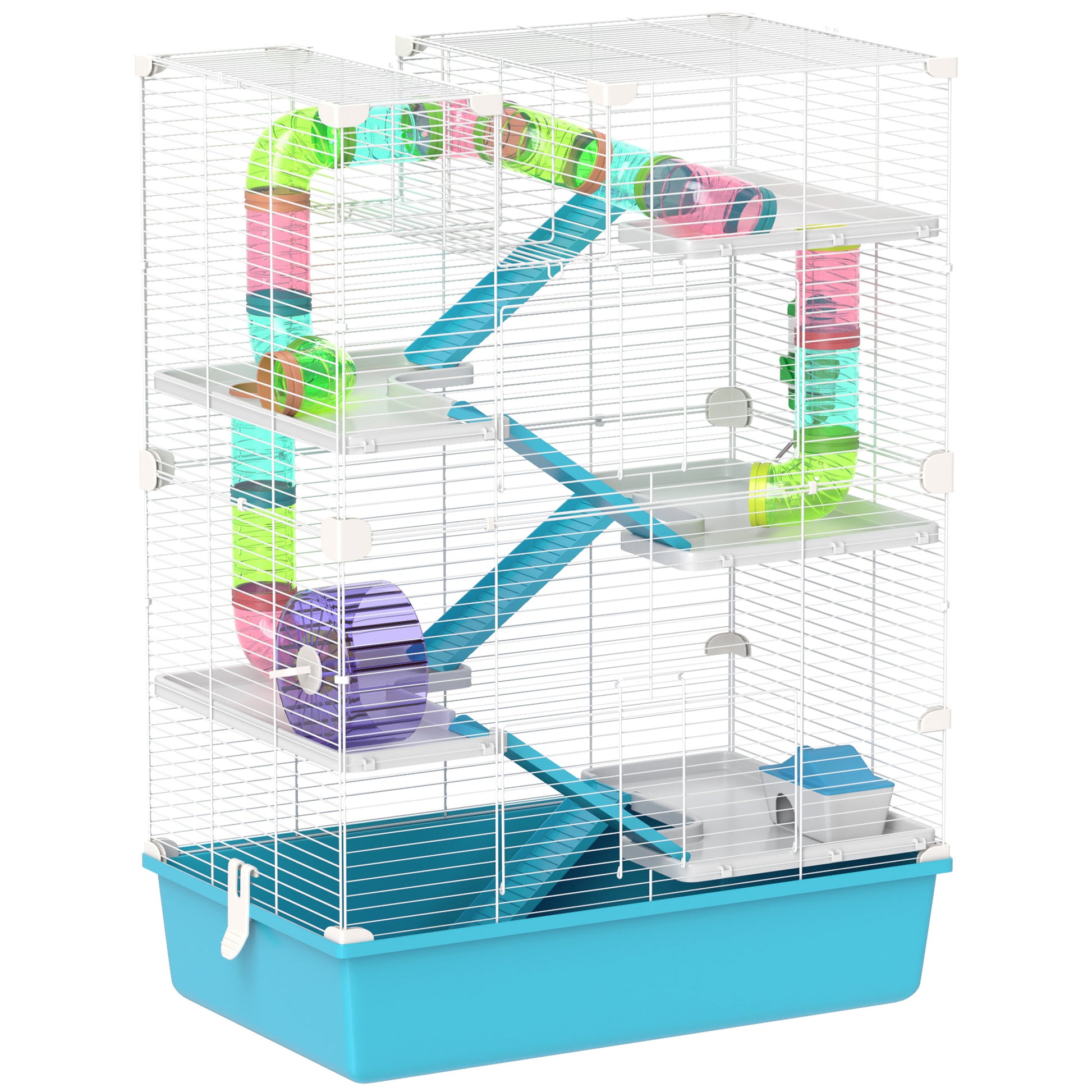 PawHut 6 Tier Hamster Cage, Small Animal Cage with Tubes, Exercise Whe ...