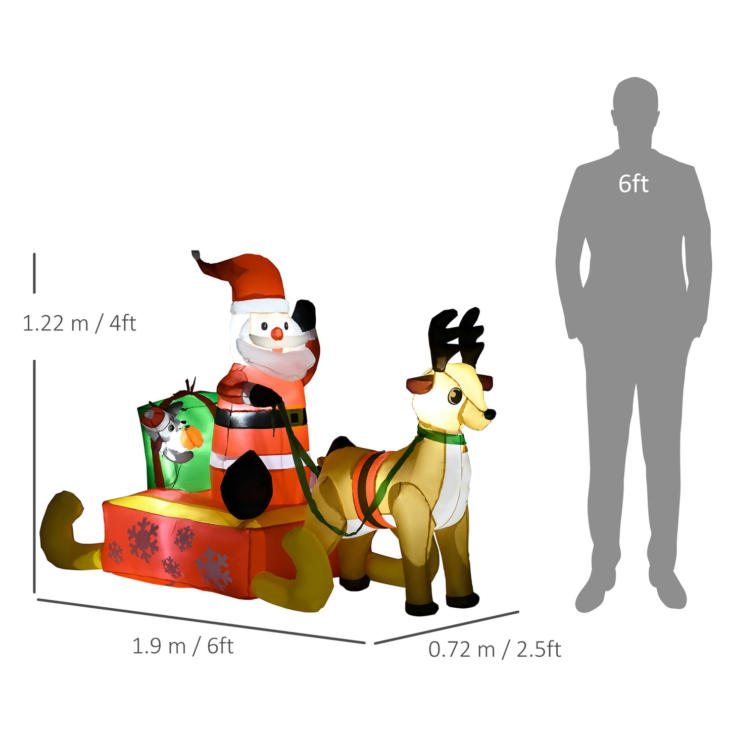 HOMCOM 4ft Christmas Inflatable Santa Claus Sledge Sleigh Reindeer Blow Up Decoration Xmas DÃ©cor for Garden