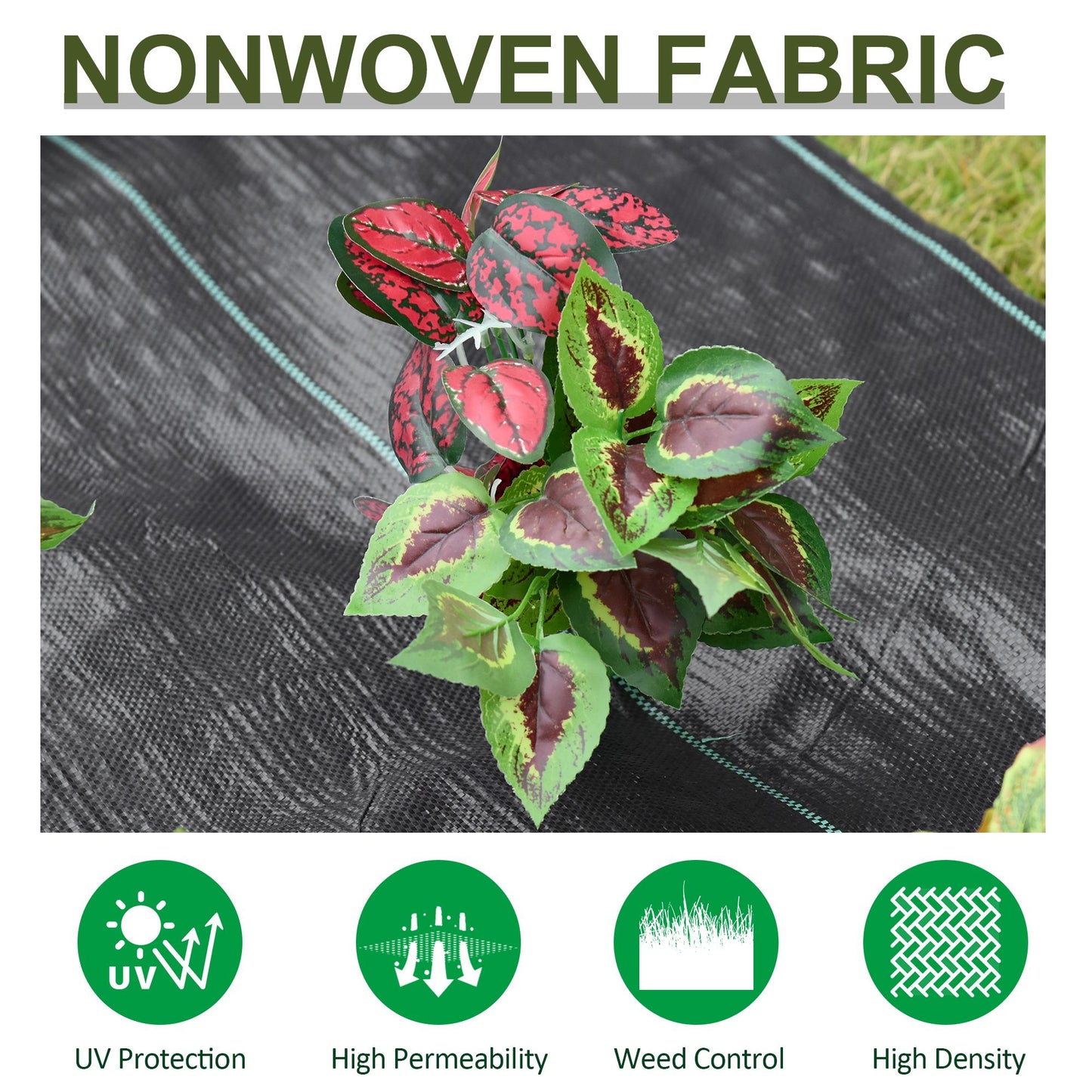 Outsunny 2m x 50m Weed Control Membrane, Heavy Duty Weed Control Barrier Fabric, 90gsm Ground Cover for Patios, Garden, Flower beds, Landscaping