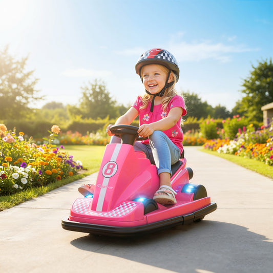 AIYAPLAY Kids Bumper Car, 360Â° Rotation Spin Electric Waltzer Car with LED Lights, Music for Ages 3-8 Years Old, Pink