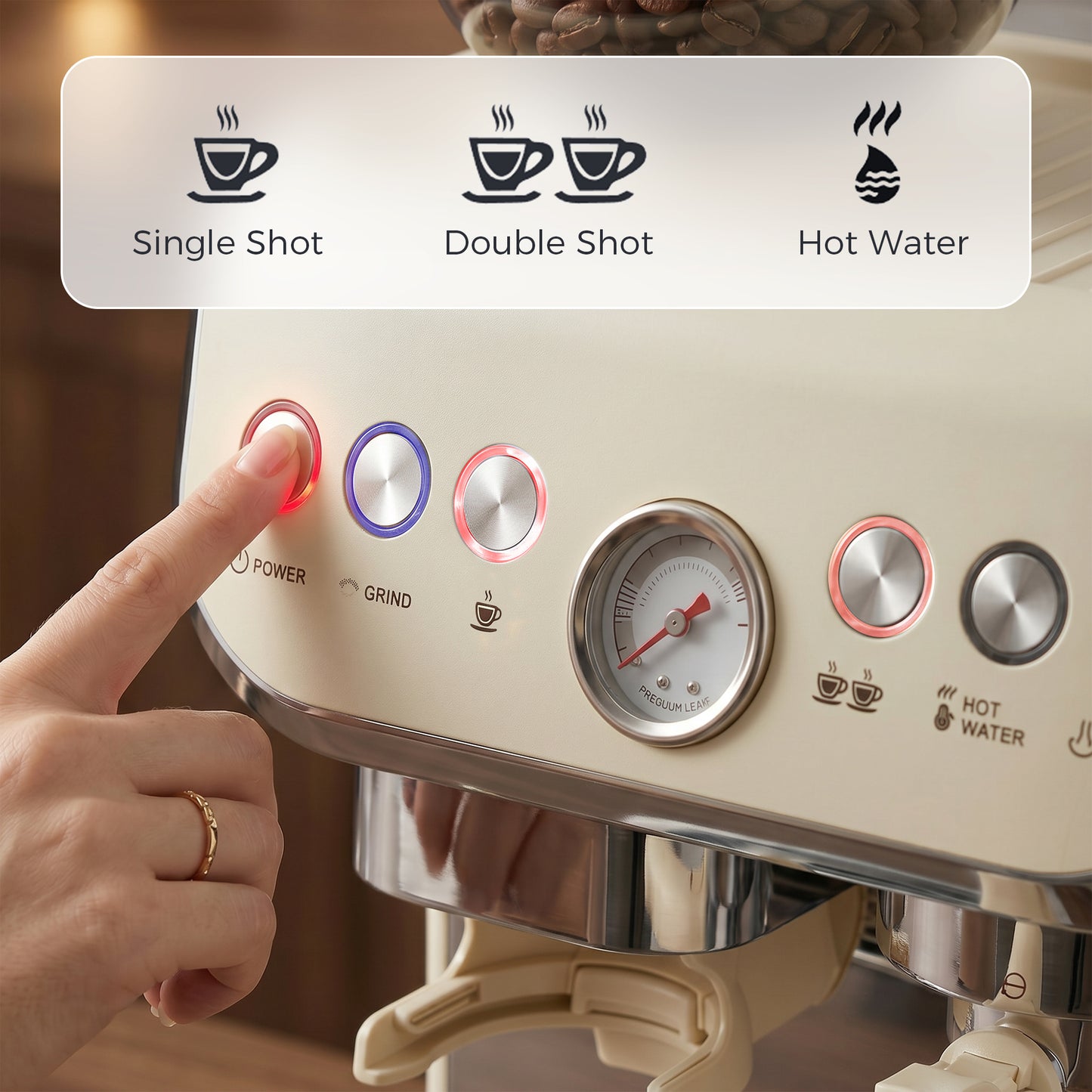 HOMCOM Bean to Cup Coffee Machine, Espresso Machine with Integrated Bean Grinder & Steam Wand, Cream White
