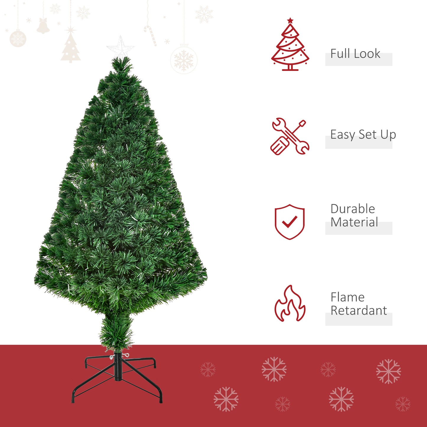 HOMCOM 4FT Pre-Lit Fibre Optic Artificial Christmas Tree Holiday Xmas DÃ©cor with Tree Topper Multi-Colour