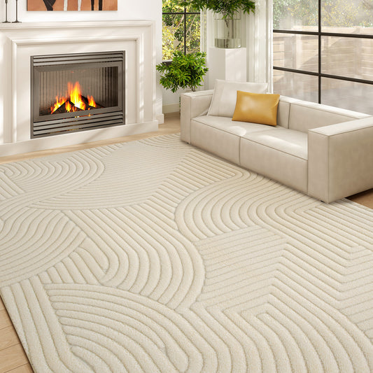 HOMCOM Modern Geometric Rug, Thick & Plush, Non-Slip, 160 x 120 cm â€“ Cream, Living Room/Bedroom/Office