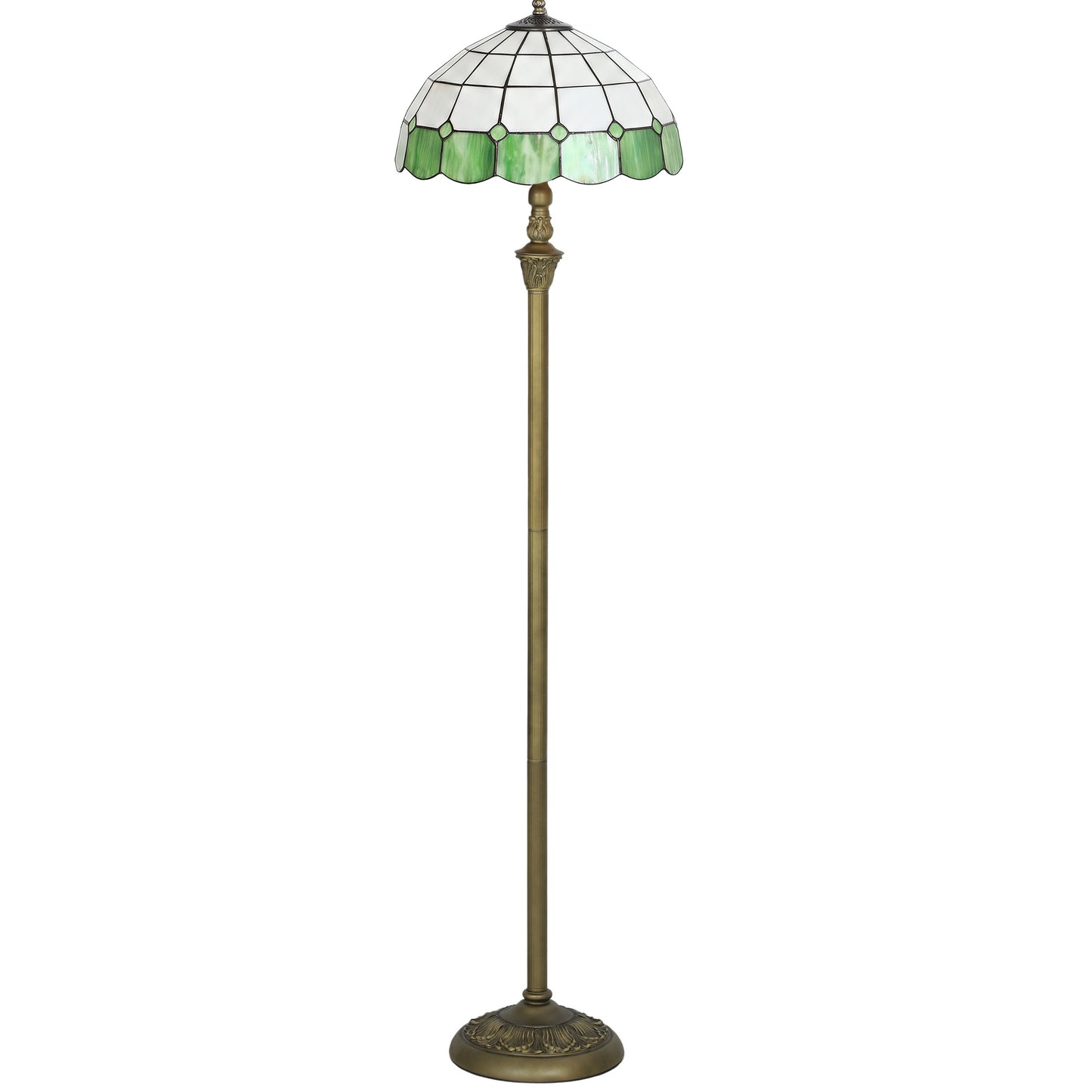 HOMCOM Tiffany-Style Floor Lamp with Handcrafted Stained Glass Shade, 152cm Tall Vintage Standing Lamp, Bronze Tone and Green
