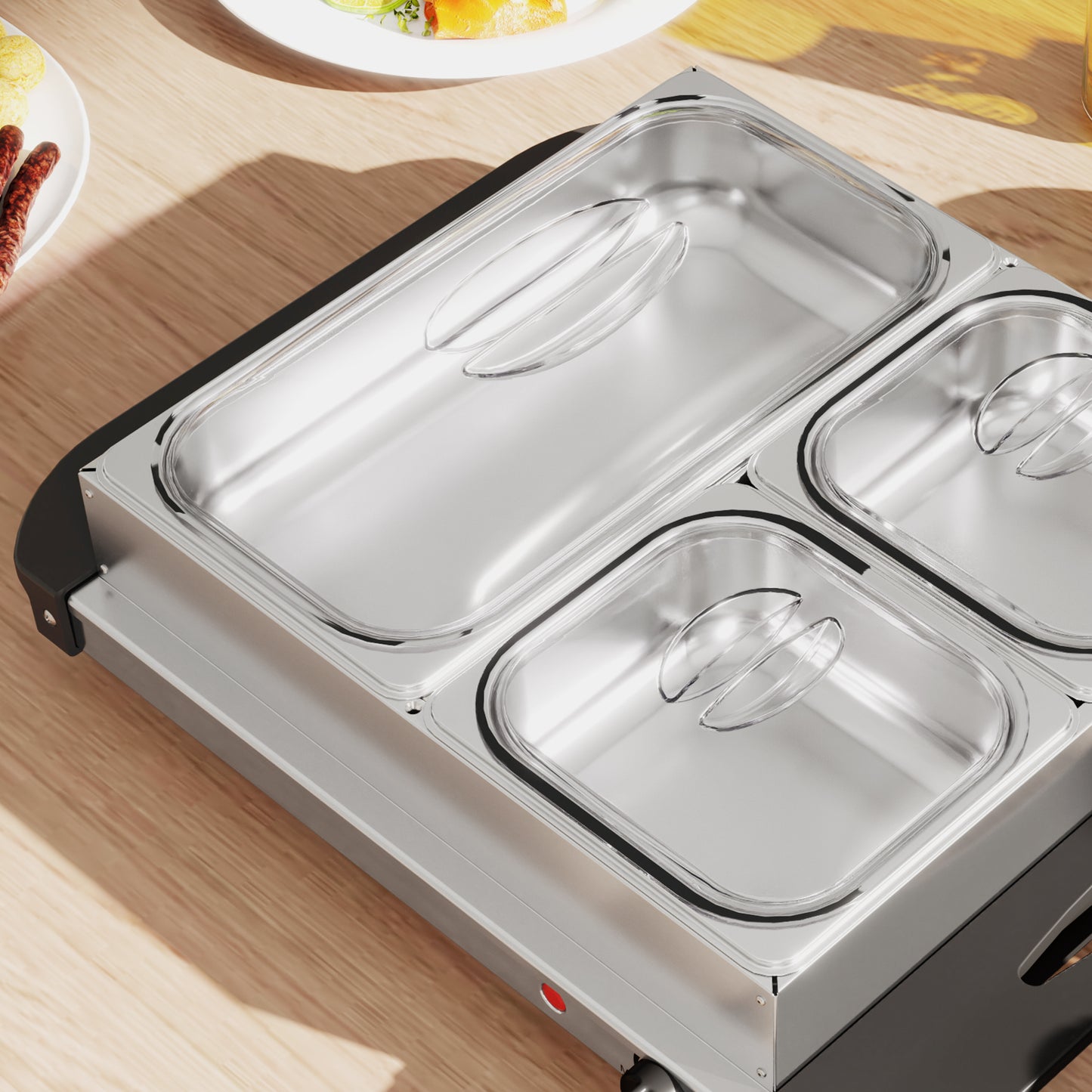 HOMCOM 4.5L Stainless Steel Electric Buffet Server, with 3x Trays and Lids