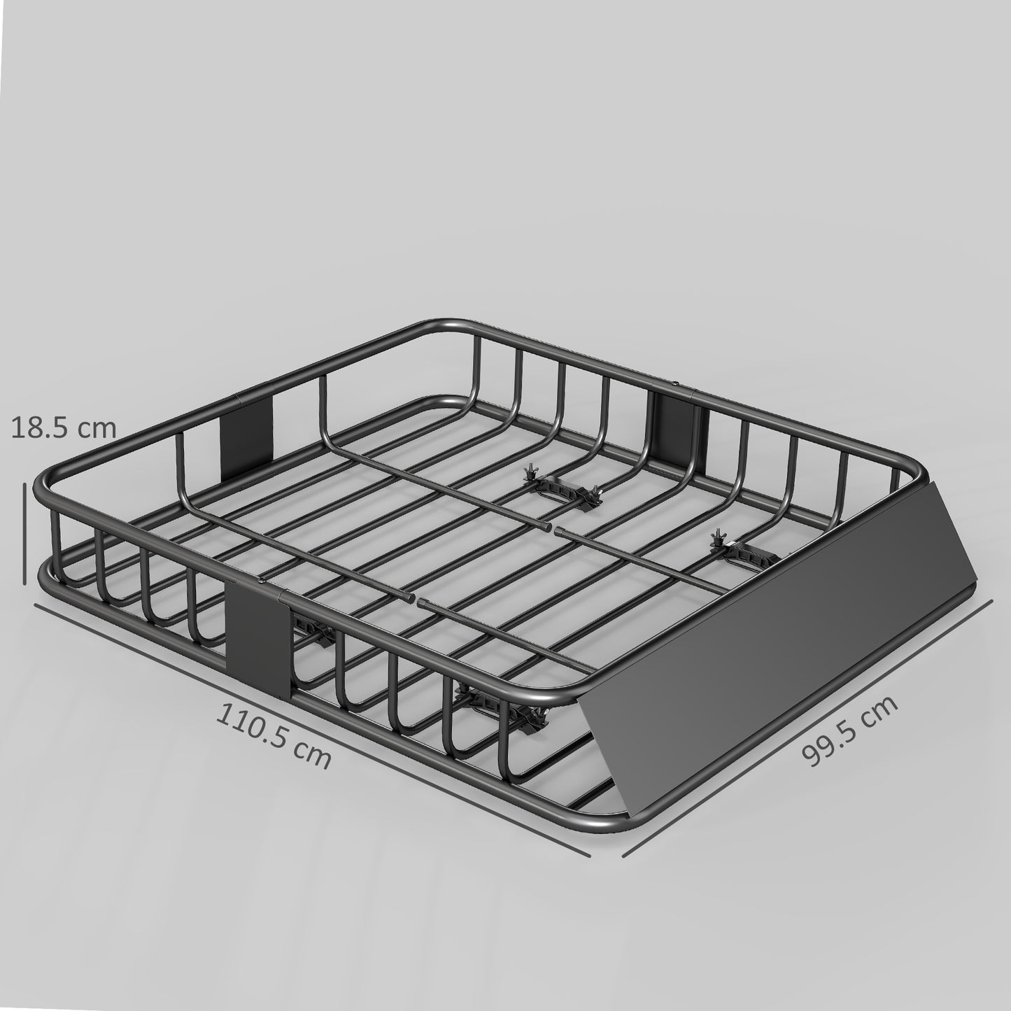 HOMCOM Universal Roof Rack Basket Tray, 90.7 kg Steel Car Rooftop Luggage Cargo Carrier Holder with Wind Fairing, Side Rails for SUVs, Pickups, Sedans, Off-Road Vehicles, 110.5 x 99.5 x 18.5 cm, Black