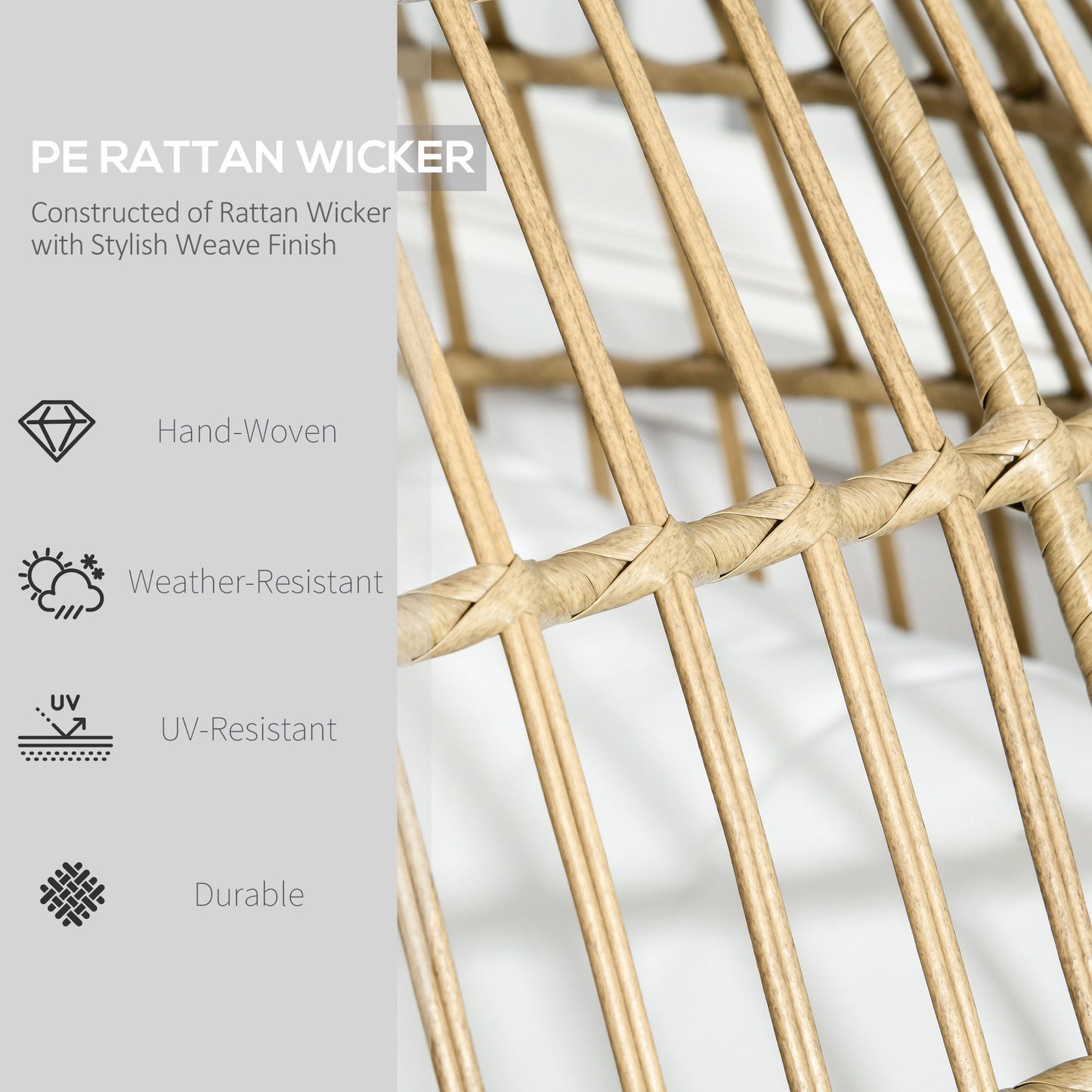 Outsunny Rattan Egg Chair with Cushions and Pillows, Khaki