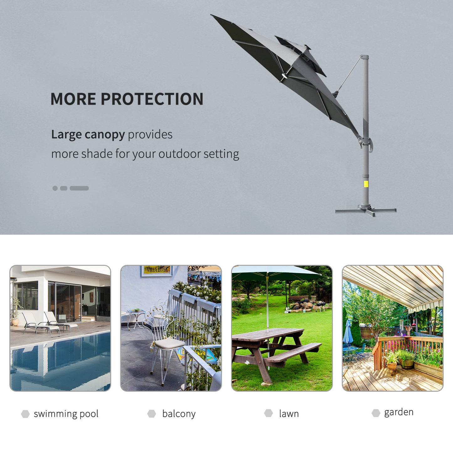 Outsunny 3m Cantilever Parasol w/ Solar Lights Power Bank Base 360Â° Spin Dark Grey
