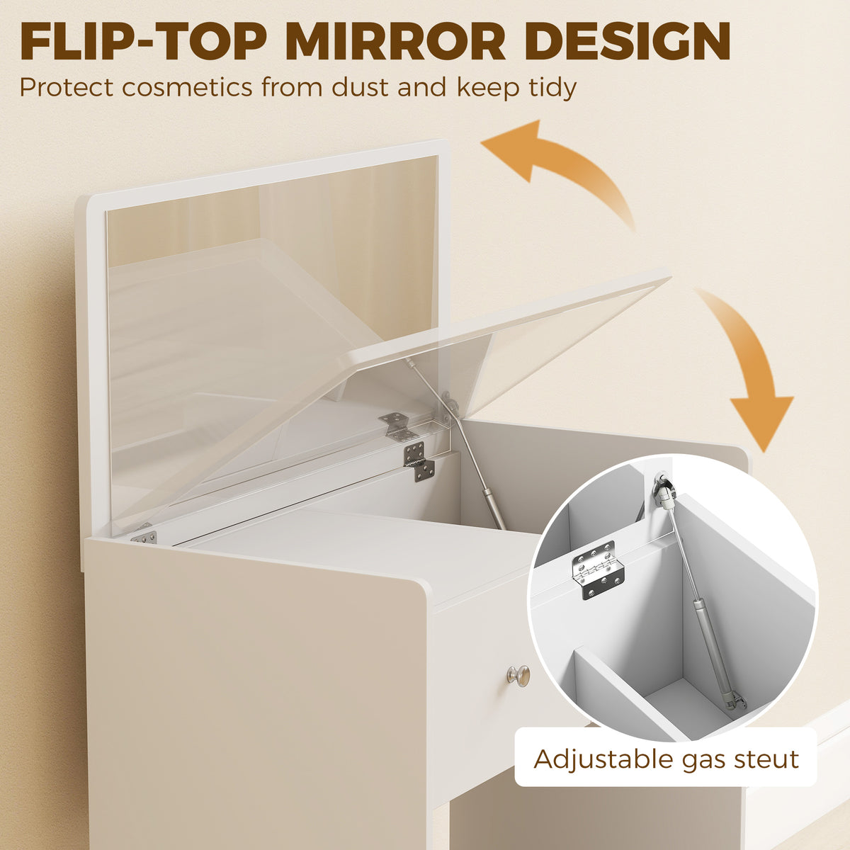 HOMCOM Vanity Desk with Mirror Dressing Table Drawer Set 6 Compartments Storage Stool White