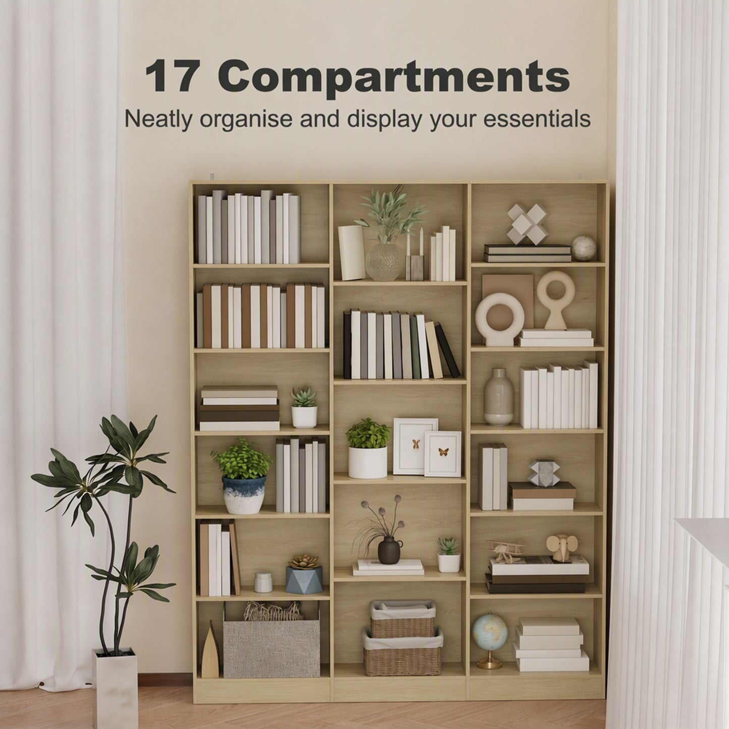 HOMCOM Bookcase with Open Storage, 6-Tier Bookshelf with Anti-Tipping Hardware, Oak