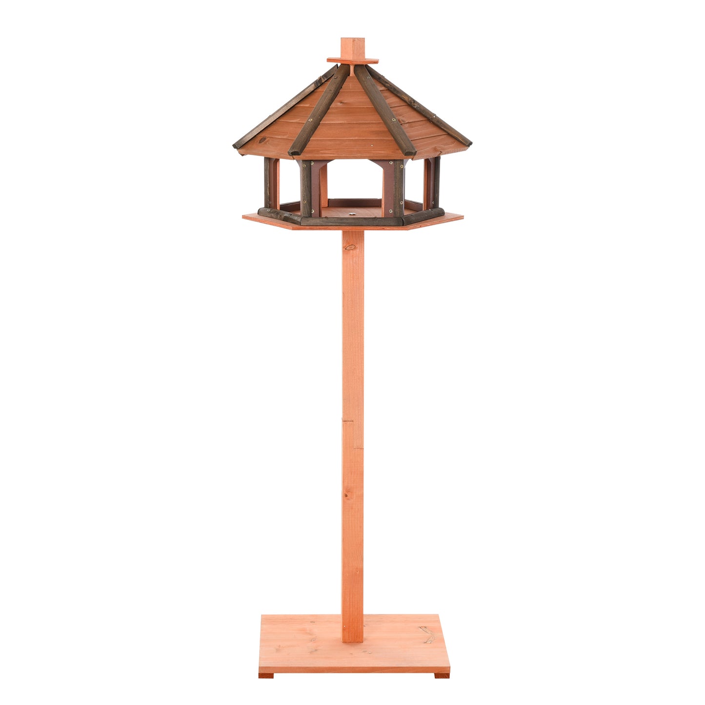 PawHut 130cm Wooden Bird Table, Feeding Station with Roof for Outdoor, Brown Default Title