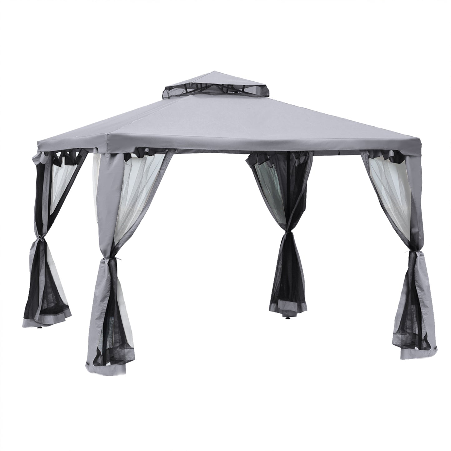 Outsunny 3 x 3 m Metal Gazebo, Garden Pavillion, DoubleÂ Roof Outdoor Canopy Shelter with Mesh Sidewalls, Grey