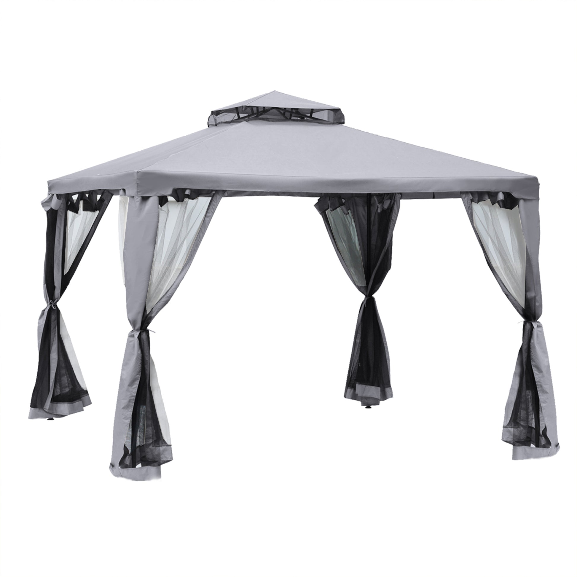 Outsunny 3 x 3 m Metal Gazebo, Garden Pavillion, DoubleÂ Roof Outdoor Canopy Shelter with Mesh Sidewalls, Grey