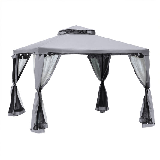 Outsunny 3 x 3 m Metal Gazebo, Garden Pavillion, DoubleÂ Roof Outdoor Canopy Shelter with Mesh Sidewalls, Grey
