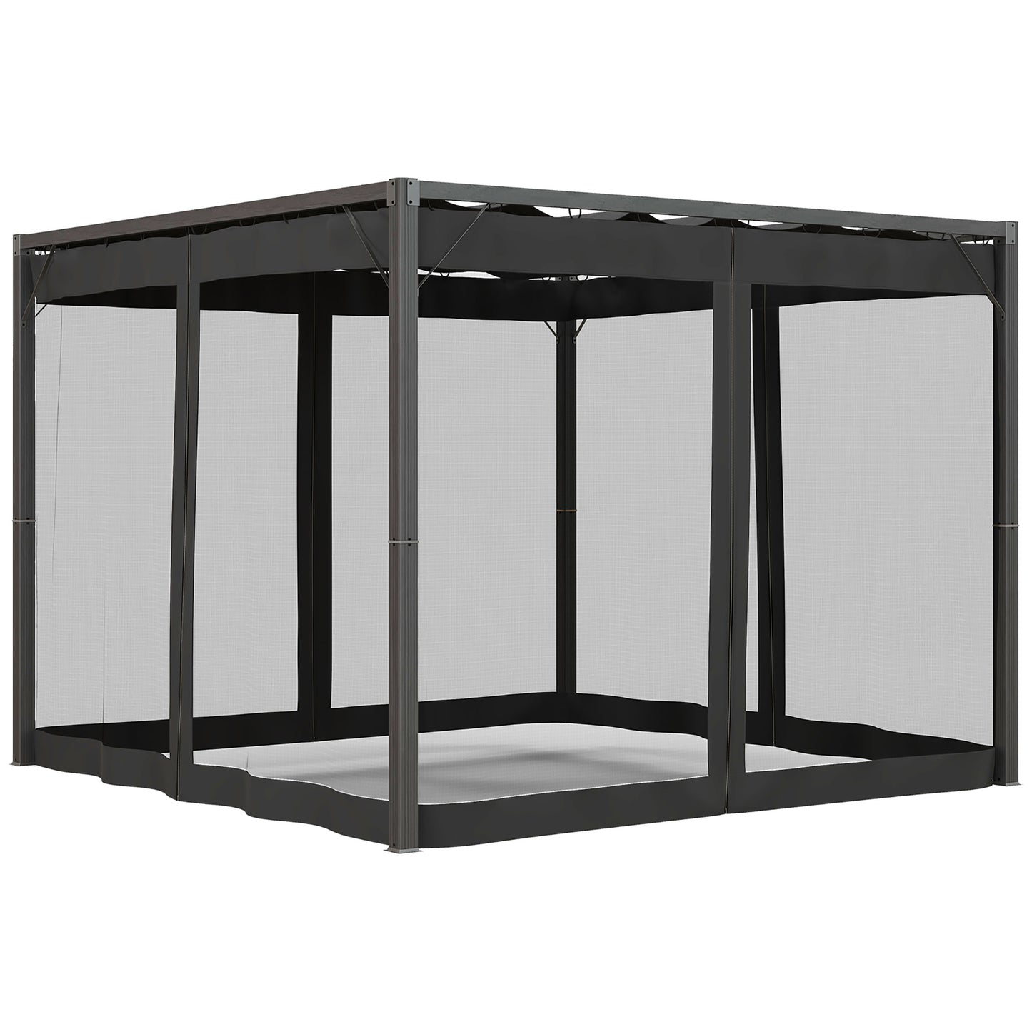Outsunny 3 x 3m Aluminium Frame Pergola, with Retractable Roof - Dark Grey