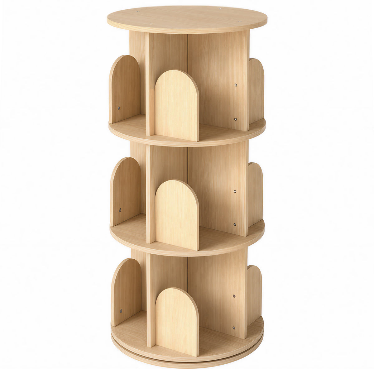 AIYAPLAY 3-Tier Rotating Bookcase, Round Kids Bookshelf Floor Standing 360Â° Rotating for Bedroom, Kids Room and Playroom, Natural Default Title