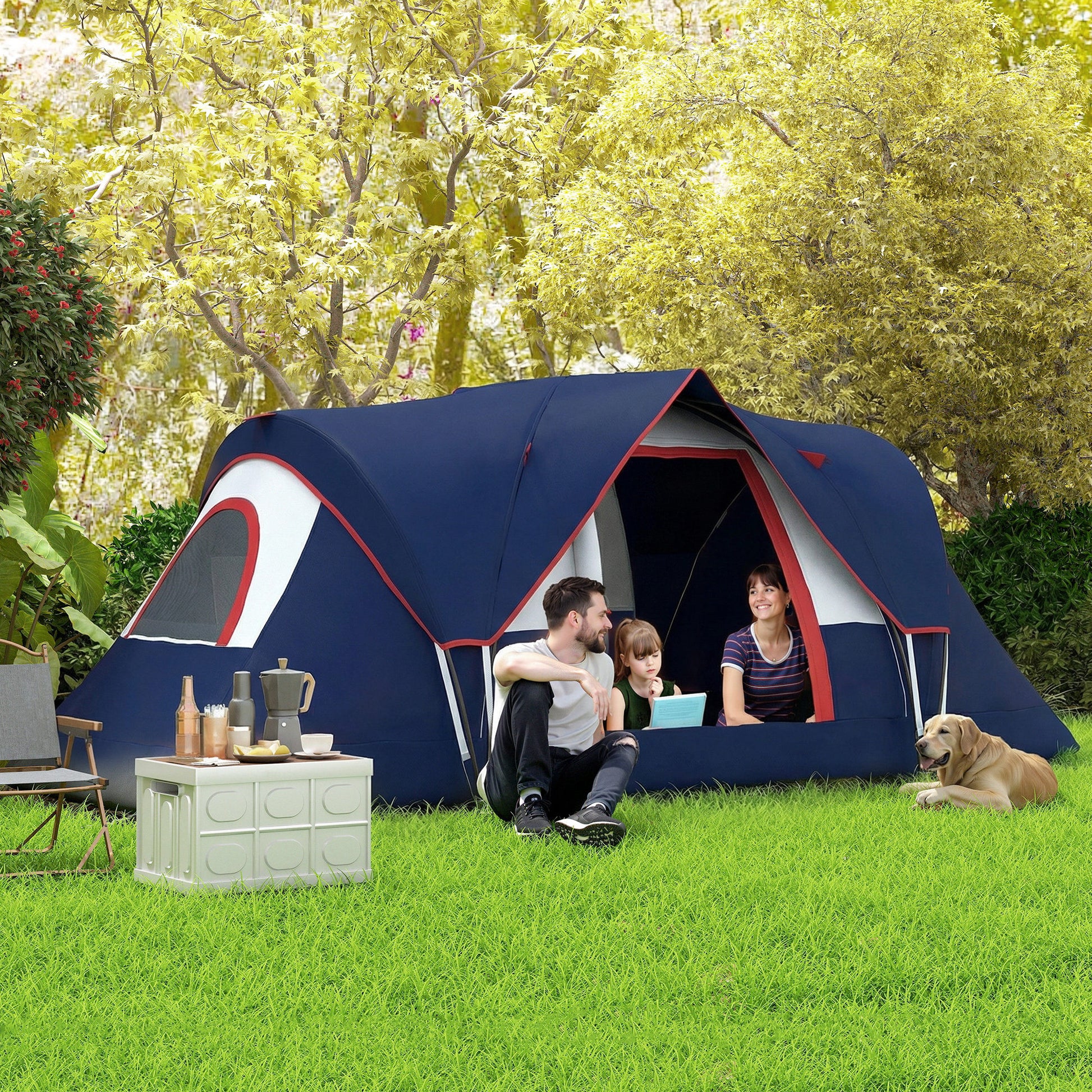 Outsunny 5 Man Camping Tent, Large Tunnel Tent, Water Resistant Hiking Shelter with Groundsheet and Carry Bag, Navy Blue