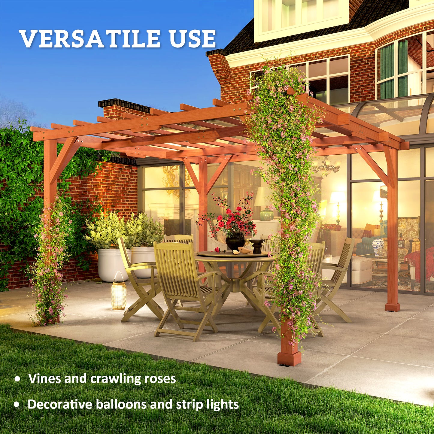 Outsunny 3.3 x 3.3 m Wooden Pergola Kit, Graden Pergola Gazebo Grape Trellis with Stable Structure for Climbing Vines, Flowers