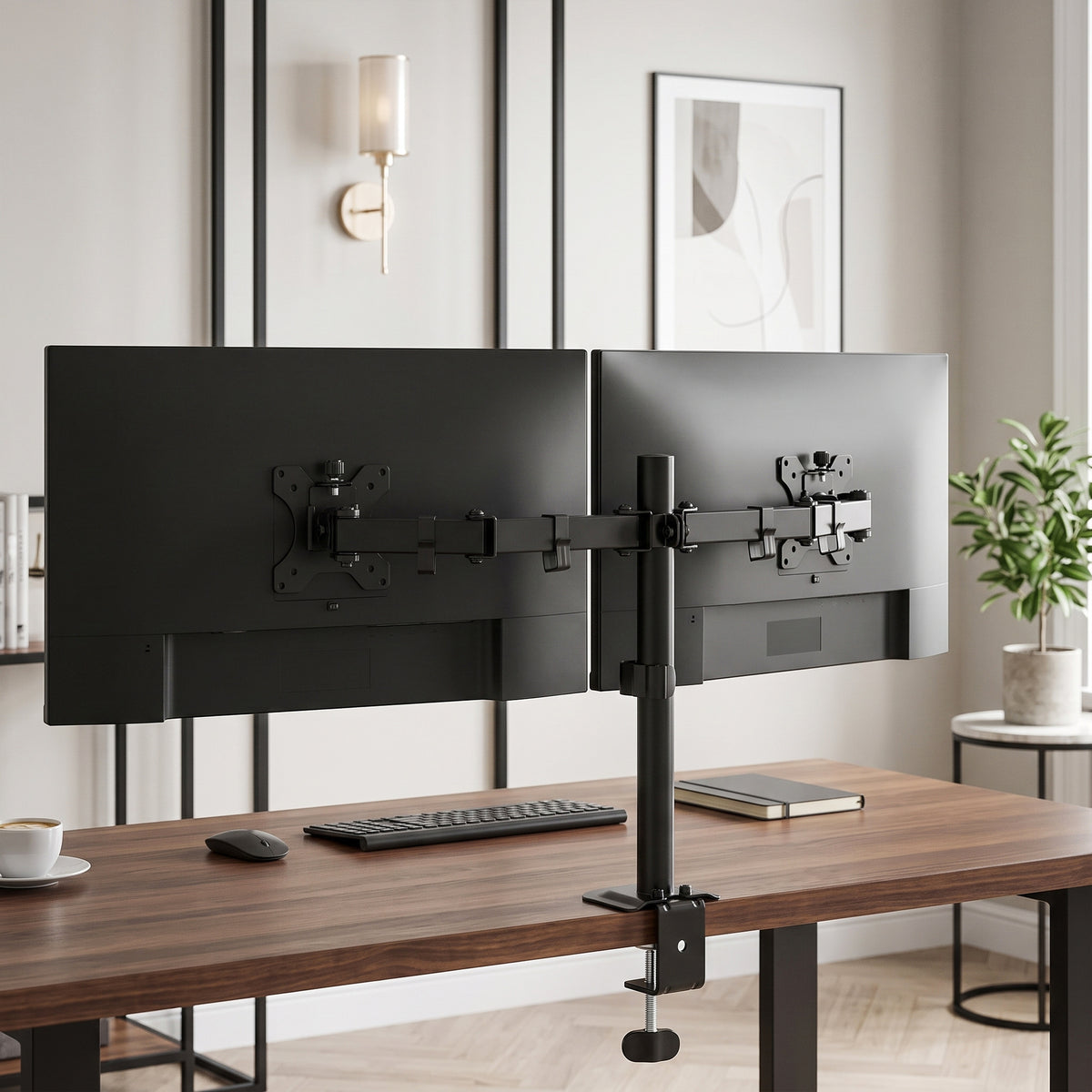 HOMCOM Dual Monitor Stand for 2 Screens up to 32", Height Adjustable Monitor Riser with Tilt, Swivel & 360Â° Rotation