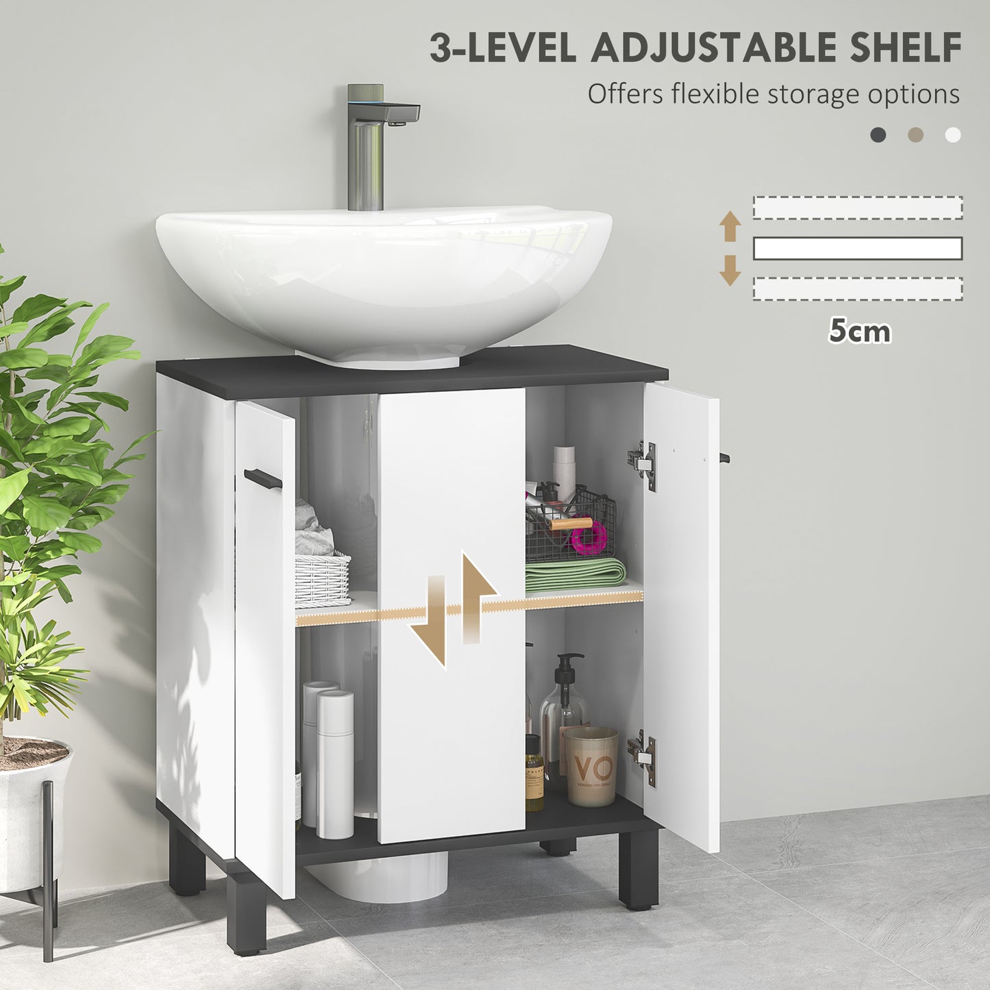 HOMCOM Modern Under-Sink Bathroom Cabinet - High Gloss White