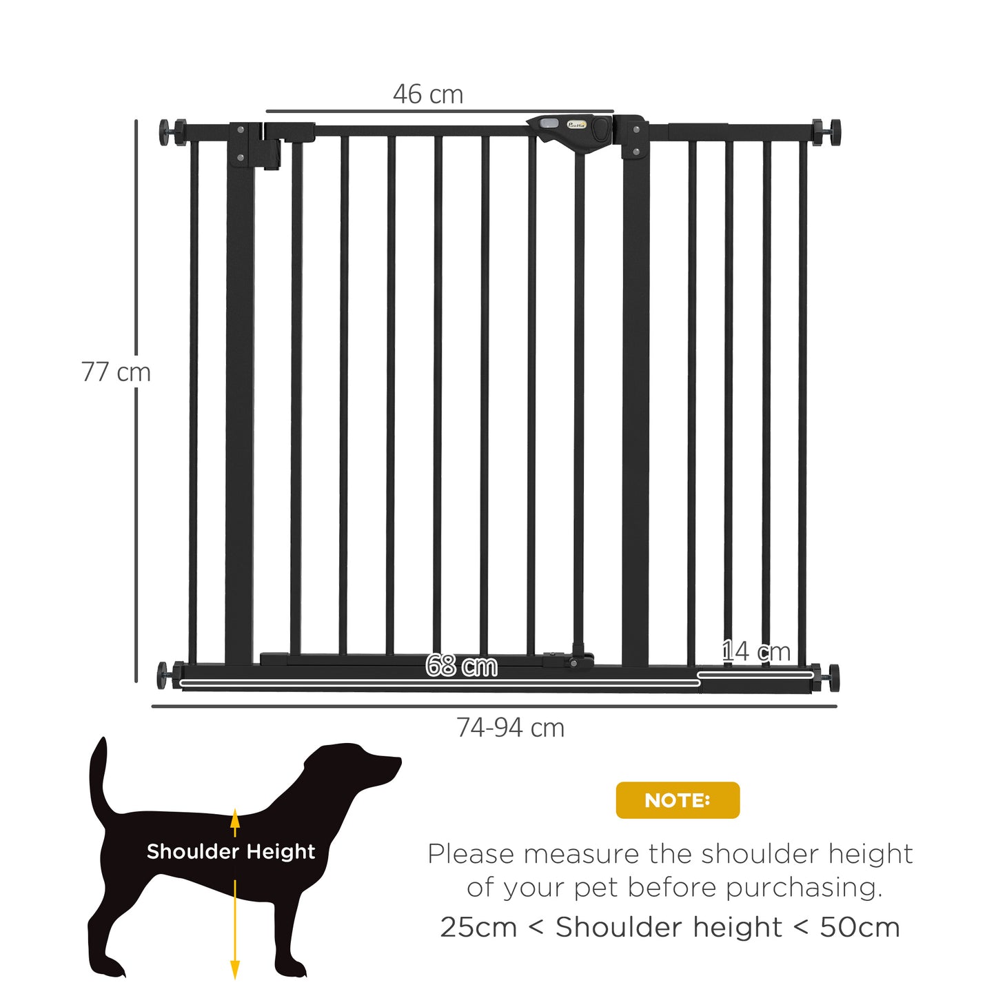 PawHut Adjustable Safety Gate w/ One Extensions, Four Adjustable Screws, Black