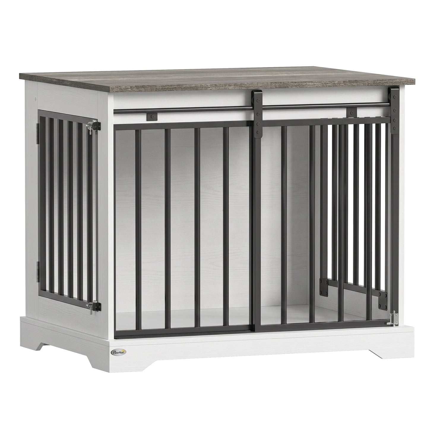 PawHut 80 cm Dog Crate Furniture with Sliding Barn Door for Medium Dogs, White
