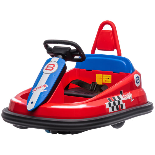 6V Electric Kids Dodgem Bumper Car, 6V Spin Waltz Car, with Music, Horn, Lights - Red