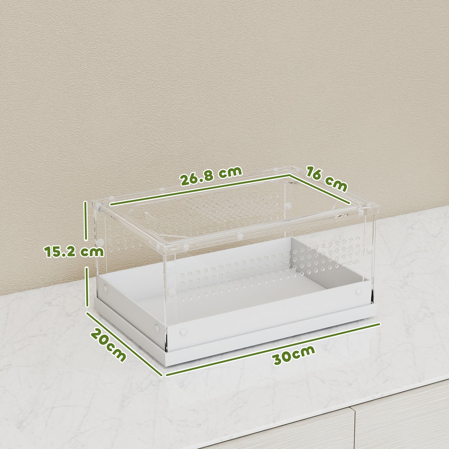 PawHut Acrylic Reptile Terrarium with Top Sliding Door, Vents,  for Snake, Frog, Spider, Gecko, Tarantula, 30 x 20 x 15 cm