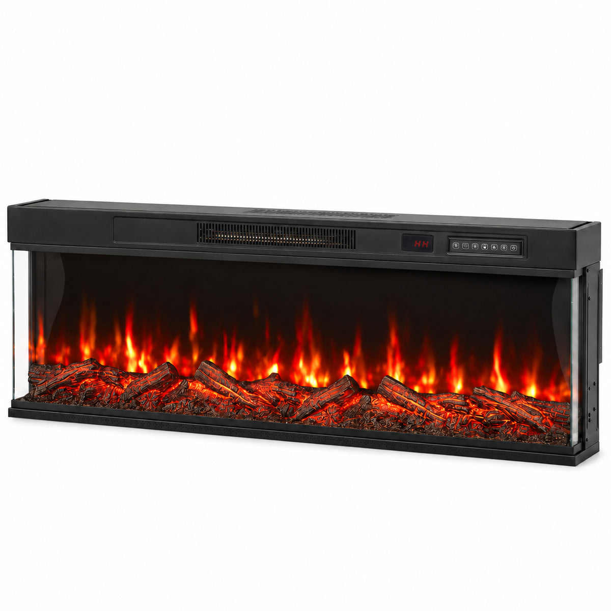 HOMCOM 50" Electric Fireplace Insert, 3-Sided Freestanding/Wall Recessed Electric Fire Heater with Adjustable Flame, 1800W Default Title