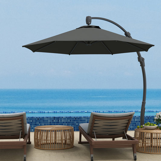 Outsunny 3(m) Garden Cantilever Parasol, Round Overhanging Umbrella with Crank Handle, Cross Base, Aluminium Frame and 360Â° Rotation, Banana Patio Umbrella for Outdoor Sun Shade, Grey