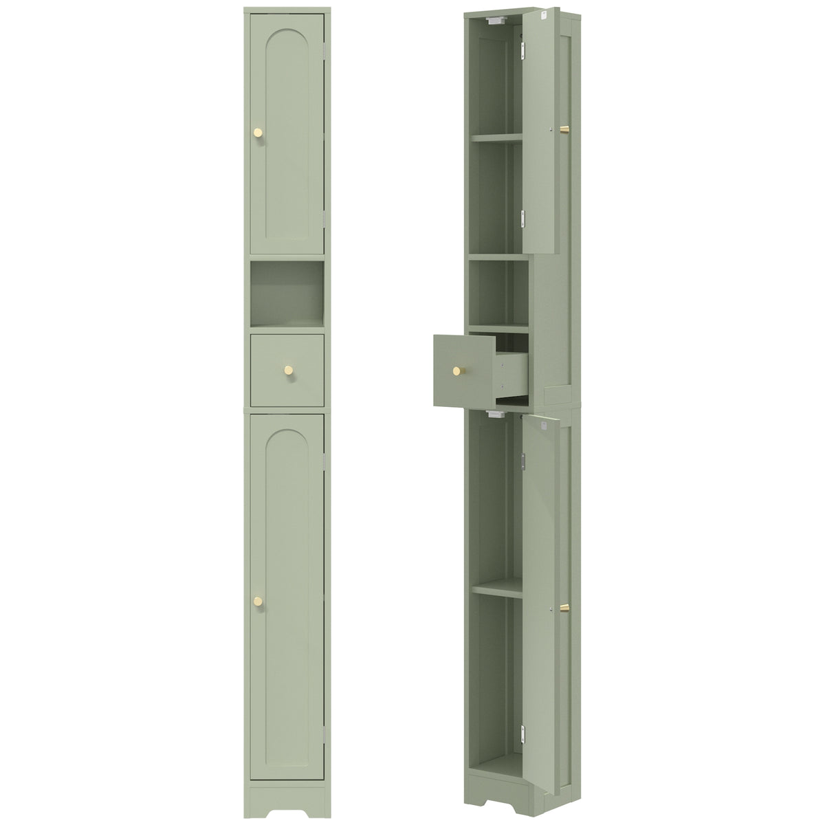 HOMCOM 185 cm Tall Bathroom Cabinet with Arched Doors - Light Green Default Title