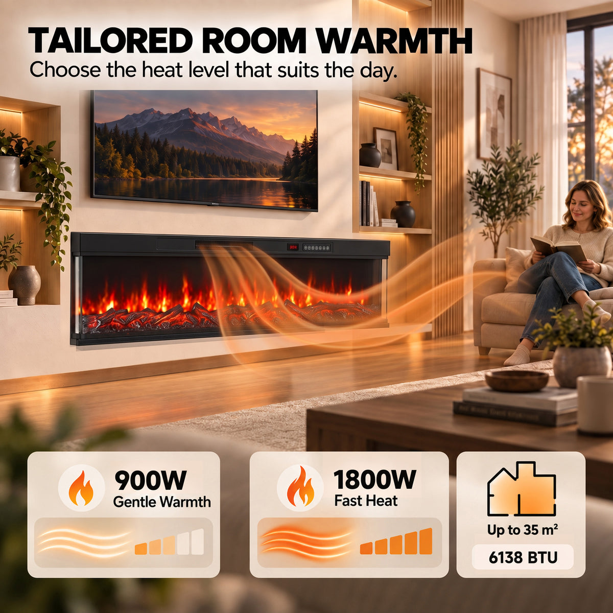 HOMCOM 60" Electric Fireplace Insert, 3-Sided Freestanding/Wall Recessed Electric Fire Heater with Adjustable Flame, 1800W