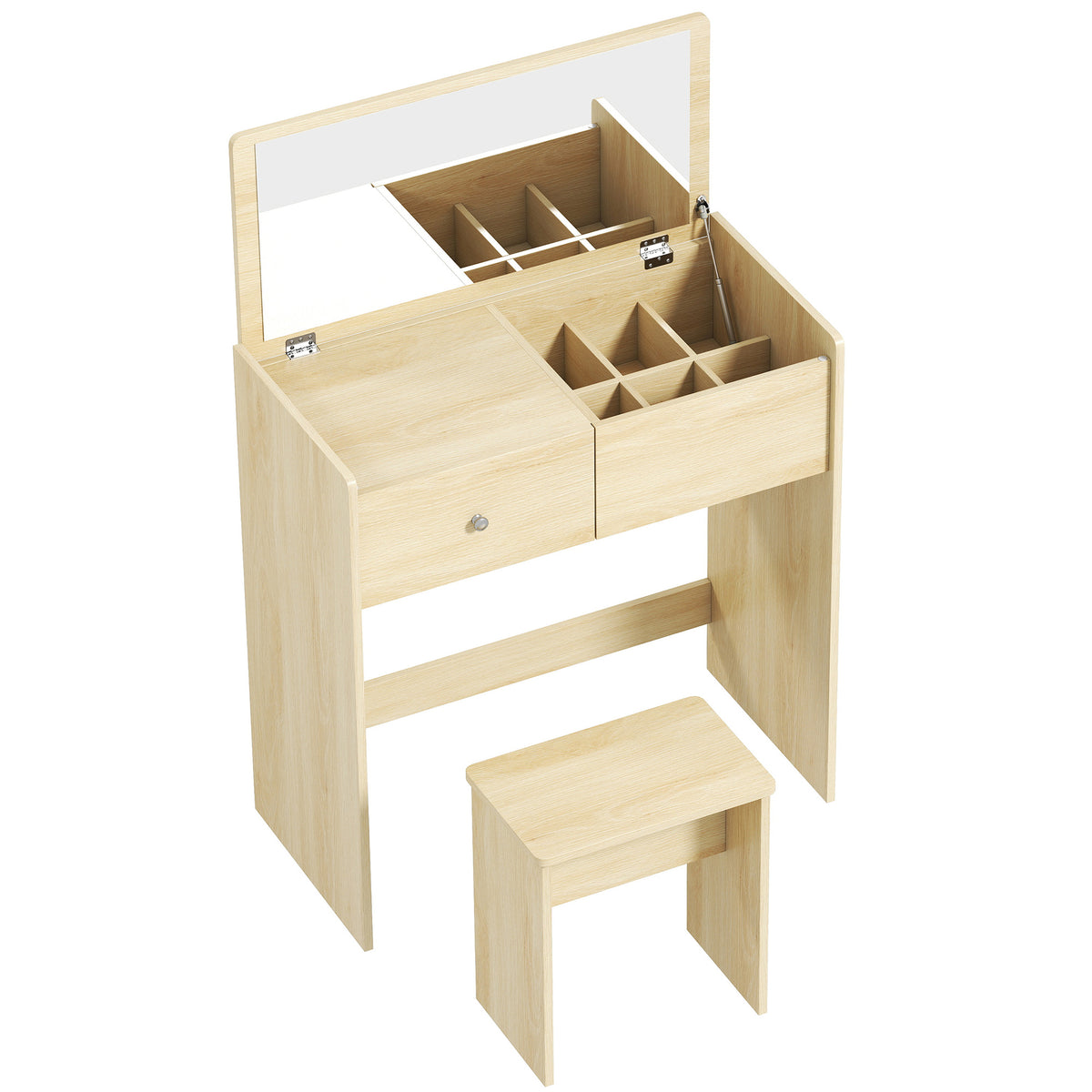 HOMCOM Vanity Desk with Mirror Dressing Table Drawer Set 6 Compartments Storage Stool White and Oak Default Title