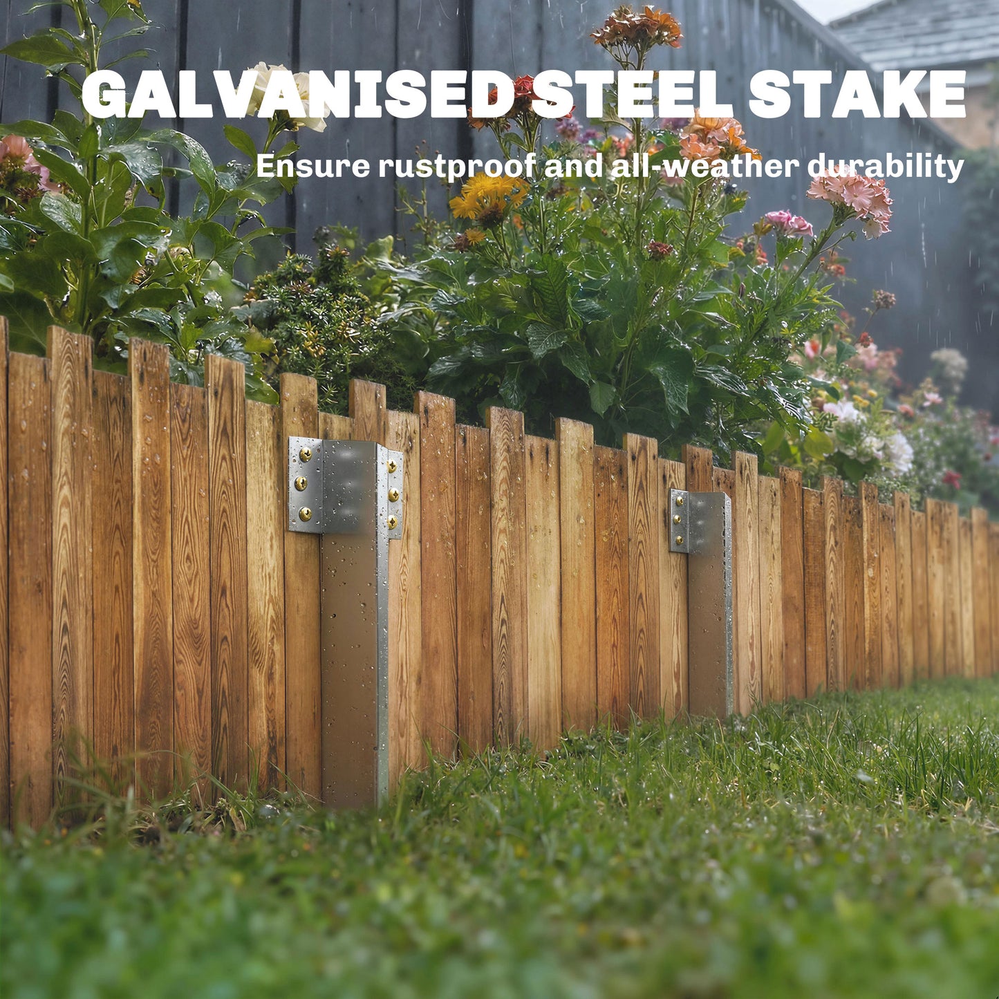 Outsunny 20 Pack Railway Sleeper Brackets, 41 cm Heavy Duty Galvanised Steel Sleeper Stakes with Screws and Gloves