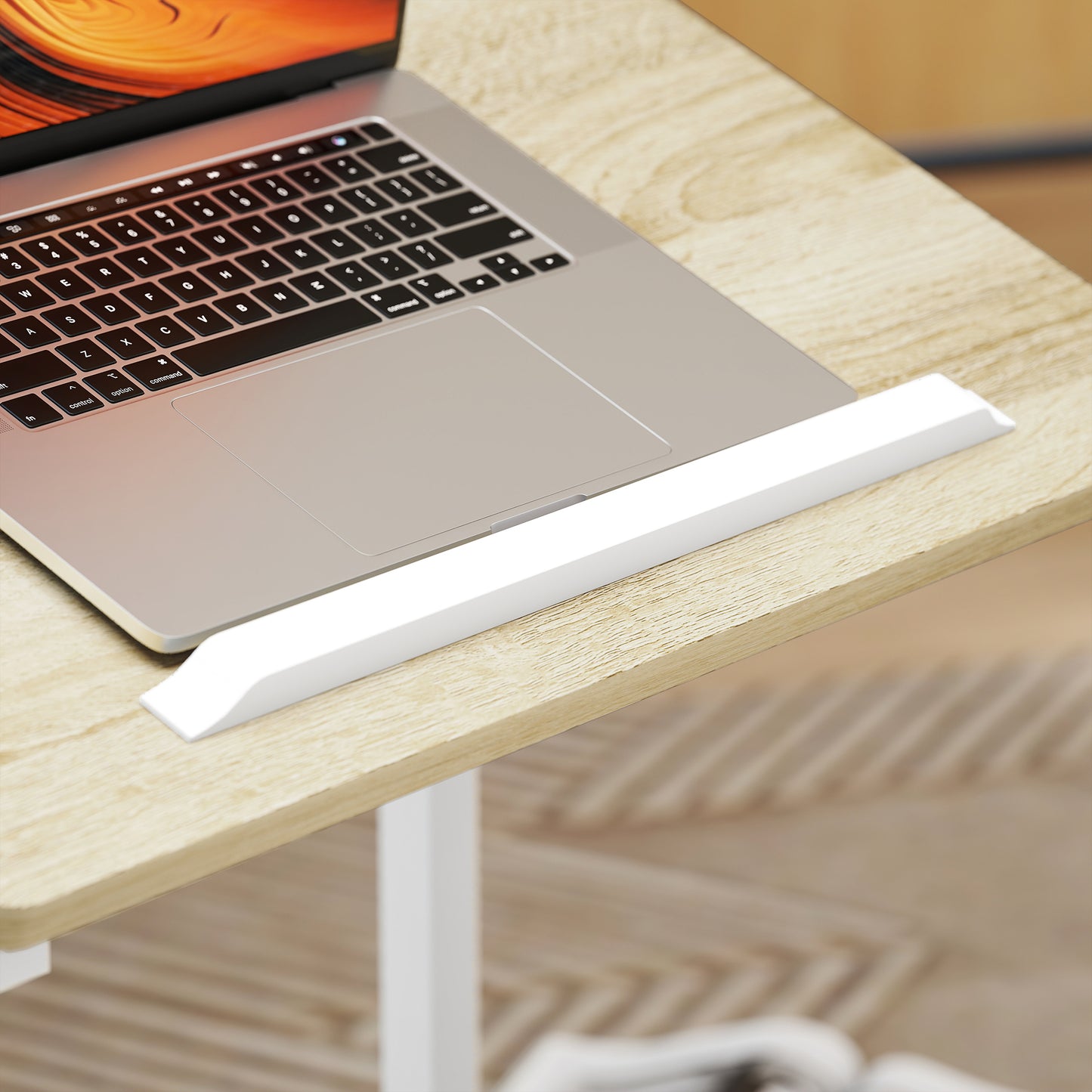 HOMCOM C-Shaped Sofa Side Table, Height Adjustable Overbed Table with Tilting Desktop, Mobile Laptop Desk for Living Room Bedroom, Oak and White