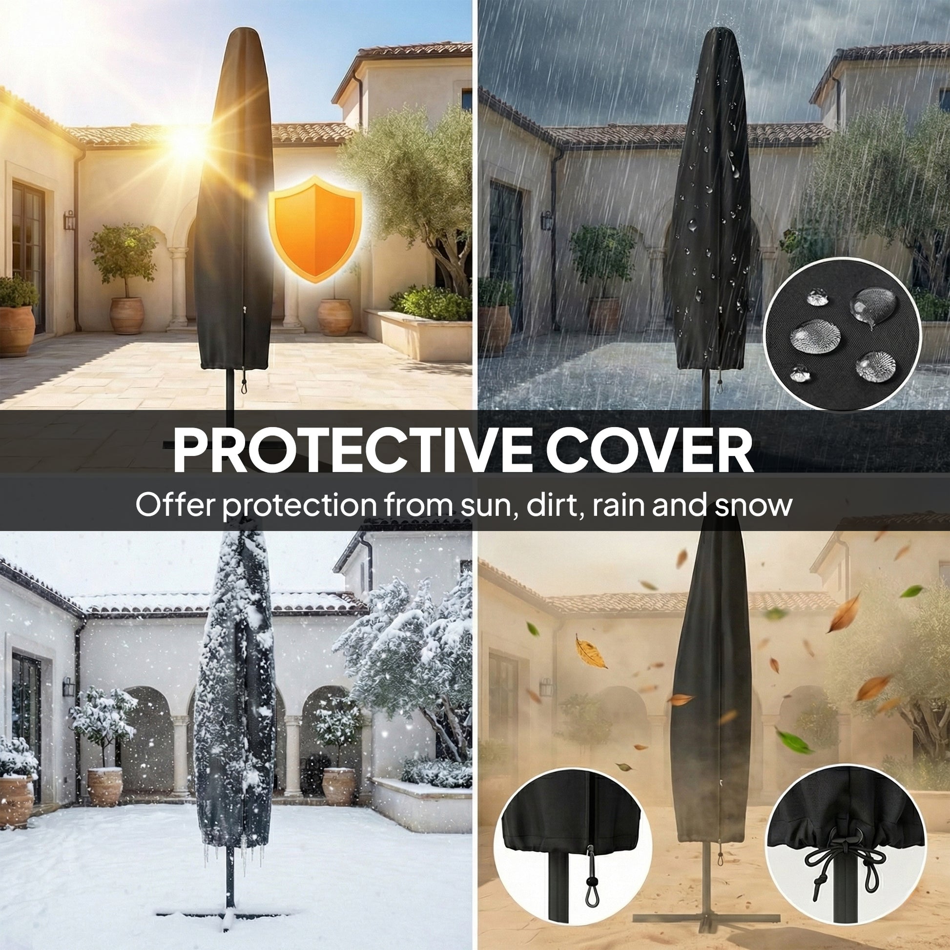 Outsunny 3 m Garden Cantilever Parasol with LED Solar Light, Round Overhanging Umbrella with 360Â° Rotation, Cover, Khaki