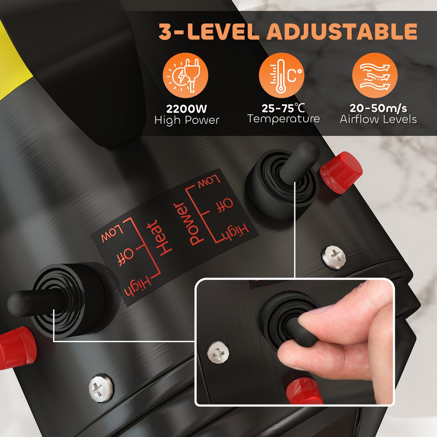 PawHut 2200W Dog Hair Dryer with Adjustable Temperature & Velocity, 3 Different Nozzles, Black